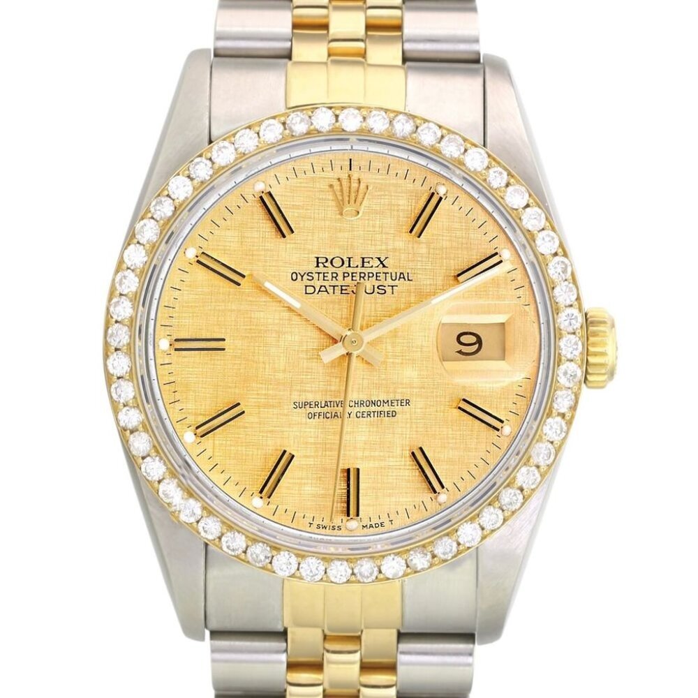 ROLEX DATEJUST CHAMPAGNE LINEN INDEX "FATBOY" DIAL 18KY JUBILEE TWO-TONE 16233
